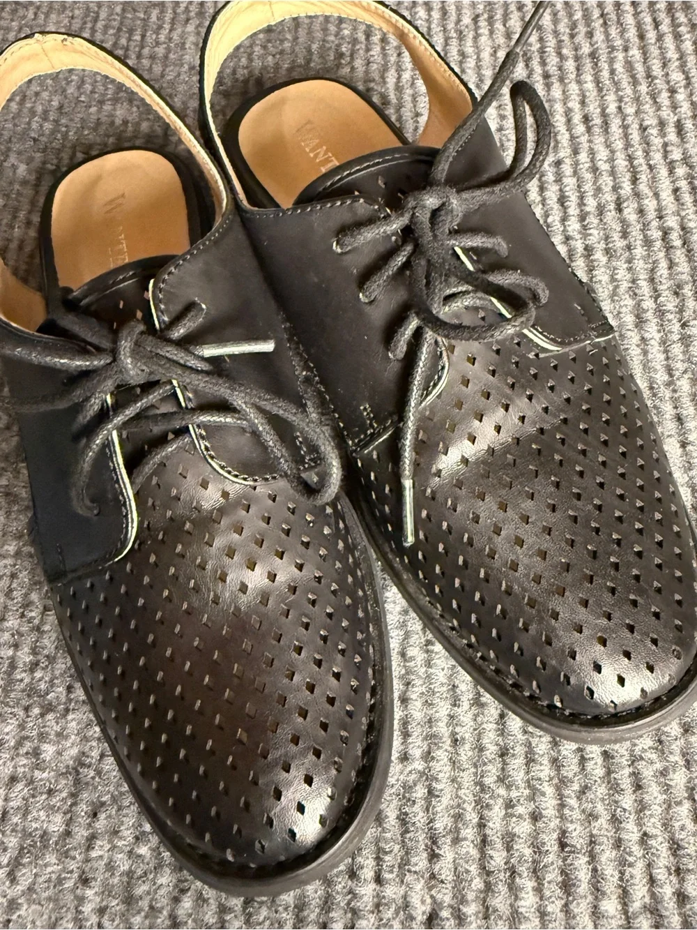 Wanted Koi Black Faux Leather Lace-Up Cutout Perforated Slingback Oxfords Size 8
